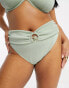 South Beach Curve high waist bikini bottom in sage green glitter