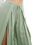 ASOS DESIGN wide leg beach trouser with high splits in khaki