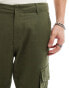 ONLY & SONS linen mix tapered cargo trouser in khaki