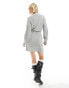 Glamorous rib knit tie waist mini knitted dress in grey marl