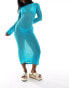 Aria Cove knitted low back flared sleeve maxi beach dress in turquoise