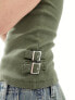 COLLUSION shrunken ribbed t-shirt in dark khaki with buckle detail