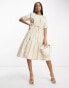 French Connection tiered midi smock dress in beige gingham