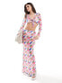 Vero Moda beach mesh maxi skirt co-ord in blurred watercolour print