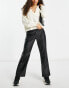 Vero Moda Petite leather look high waisted straight leg trousers in black