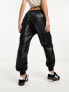 River Island utility PU cargo trouser in black