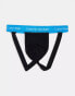 Calvin Klein cotton stretch jock straps 3 pack in black with coloured waistband