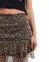 Monki smocked ruffle mini skirt in brown leopard print