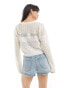 Pieces tie front crochet cardigan in white