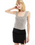 Mango knitted cami top in grey