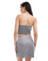 Pieces concert glitter mini skirt co-ord in silver