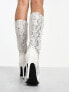 Daisy Street wavy studded knee boots in white