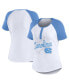 Women's White Distressed North Carolina Tar Heels Baseball Logo Raglan Henley T-shirt