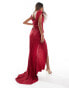 ASOS DESIGN plisse one shoulder premium drape maxi dress with super high split in raspberry