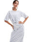 ASOS DESIGN short sleeve with twist detail midi dress in blue stripe