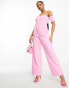 The Frolic – Gesmokter, schulterfreier Jumpsuit in Rosa mit weitem Bein