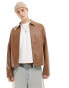 ASOS DESIGN oversized faux leather harrington jacket in brown