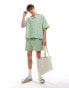 COLLUSION linen beach oversized revere shirt co-ord in sage green