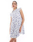 Wednesday's Girl tiered ditsy print mini smock dress in white and blue