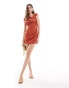 ASOS DESIGN asymmetric neckline mini dress in rust