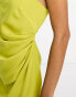 ASOS DESIGN satin bandeau mini dress with gathered waist detail in chartreuse