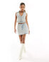 Simmi denim mini skirt co-ord with raw hem in light wash blue