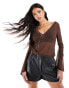 ASOS DESIGN angel sleeve top in brown