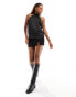 New Look satin high neck sleeveless top in black