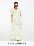 ASOS DESIGN Maternity cotton midi smock dress in cream based green floral print