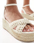 Glamorous espadrilles platform heeled sandals in beige crochet