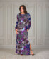 Women's Purple Paisley Long Sleeve Side Slit Fitted Maxi Dress