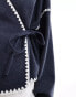 Vila wrap front cardigan with contrast stitch in Navy