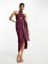 ASOS DESIGN washed halter cut out midi dress with tie waist in dusty purple