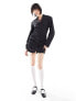 COLLUSION gathered front blazer dress in black pinstripe