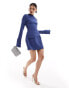 Heiress Beverly Hills premium exclusive structured long sleeve pocket detail mini a-line dress in slate blue