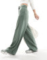 Vila belted high waist tailored trousers in green