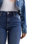 Bershka high waisted split hem jeans in mid blue