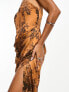 ASOS DESIGN satin corset bandeau midi dress with drape detail in rust floral print