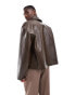 ASOS DESIGN oversized faux leather boxy harrington jacket in brown