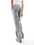 Stradivarius Tall tailored wide leg trouser with micro reversed waistband in grey