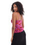 JDY mesh floral cami in pink and red