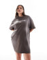 COLLUSION Plus washed graphic t-shirt dress in brown