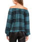 Women's Off-The-Shoulder Plaid Tie-Front Bouse