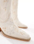 Glamorous embroidered western boots in cream