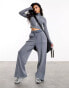 ASOS Weekend Collective co-ord waffle wide leg jogger with logo in acid washed grey