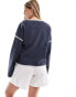 Vila wrap front cardigan with contrast stitch in Navy