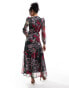 Hope & Ivy in collaboration with The William Morris Society blouson sleeve maxi wrap dress in dark red floral