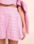 ASOS LUXE jacquard co-ord flippy tiered shorts in pink print