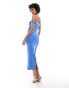 ASOS DESIGN Tall structured bardot pencil midi dress in blue