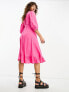 Only puff sleeve wrap midi dress in bright pink